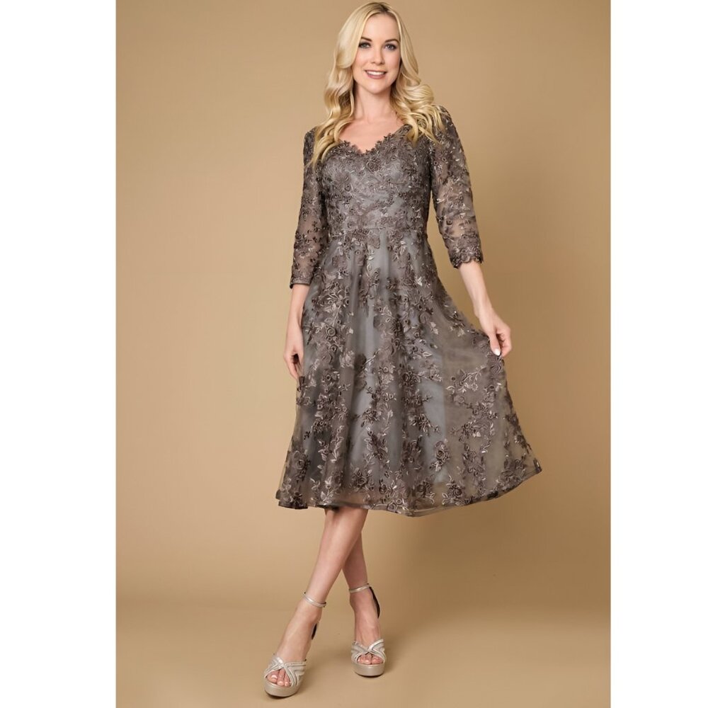 Charcoal Short Cocktail Lace Mother of the Bride Dress